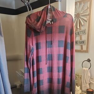 Pink and Gray Checkered Hoodie